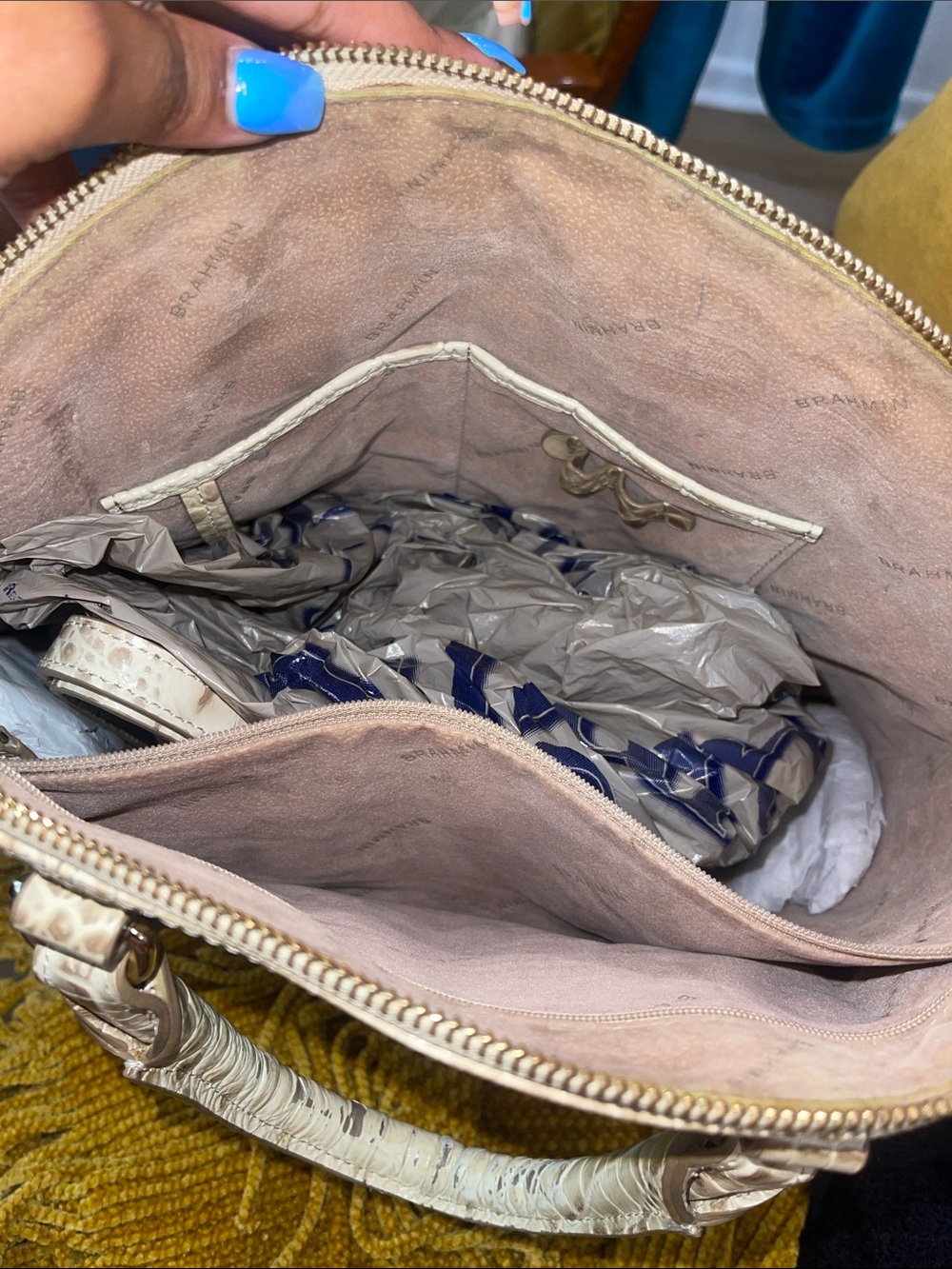 Brahmin Cream Croc-Embossed Leather Tote - Picture 3 of 5